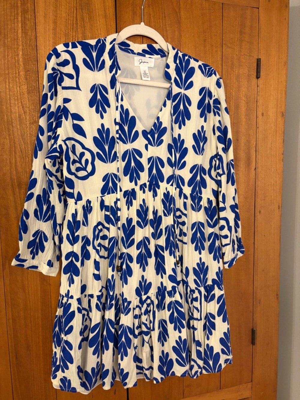 Japna White Dress with Bold Blue Floral Print